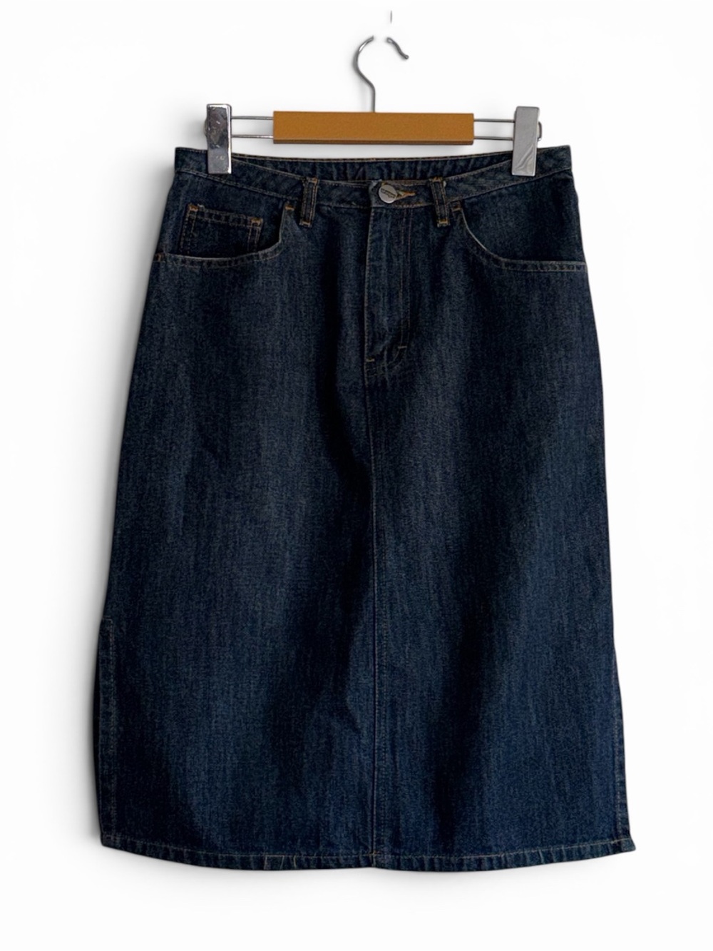 Wrangler Y2K low rise indigo blue denim jean midi skirt large south western